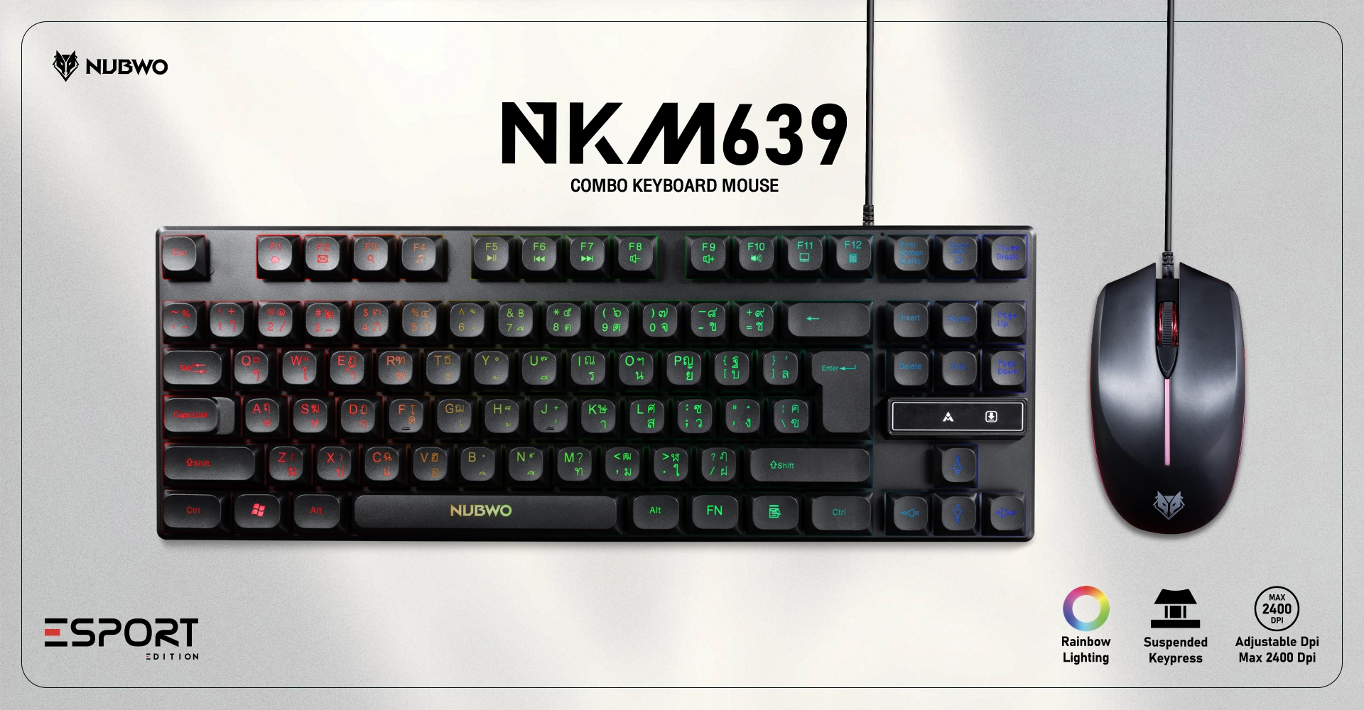 คีย์บอร์ดและเมาส์ nubwo รุ่น nkm639