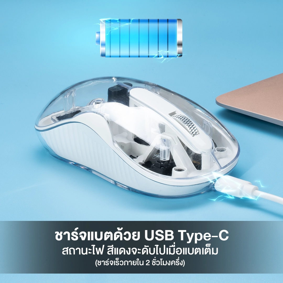 เมาส์ไร้สาย รุ่น NMD08 กรอบใส สีขาว ดีไซน์ทันสมัย