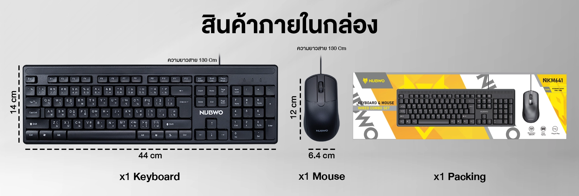 คีย์บอร์ดเมาส์ รุ่น NKM641 มุมมองด้านหน้า Full-size Keyboard + Mouse