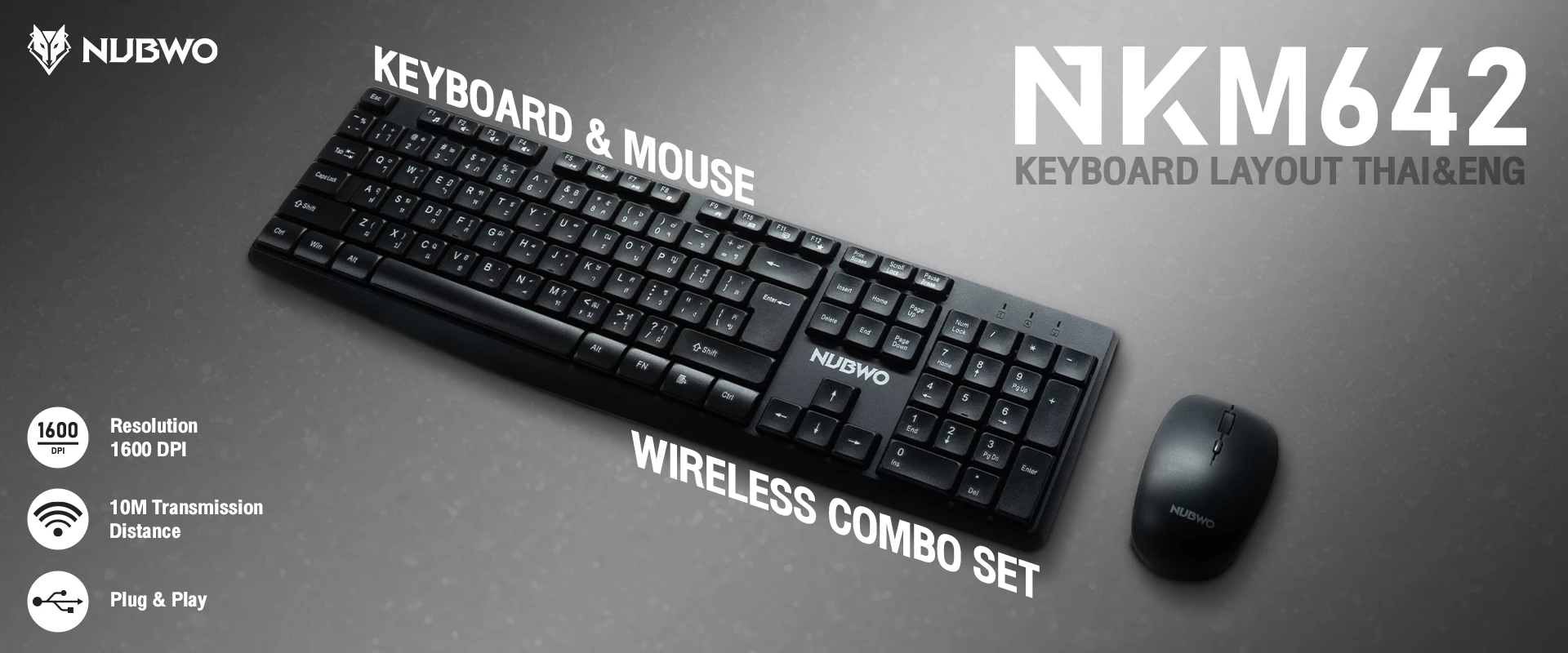 คีย์บอร์ด เมาส์ NKM642 เชื่อมต่อไร้สาย 2.4GHz