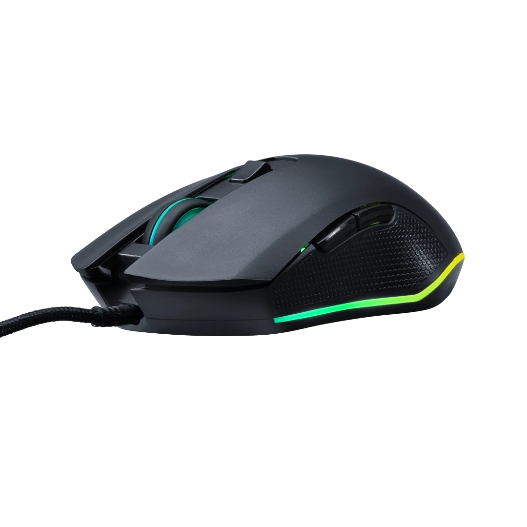 PNG_NM85M_1 เมาส์เกมมิ่ง รุ่น NM85M พร้อมไฟ RGB Running Light สวยงาม ตั้งอยู่บนแผ่นรองเมาส์