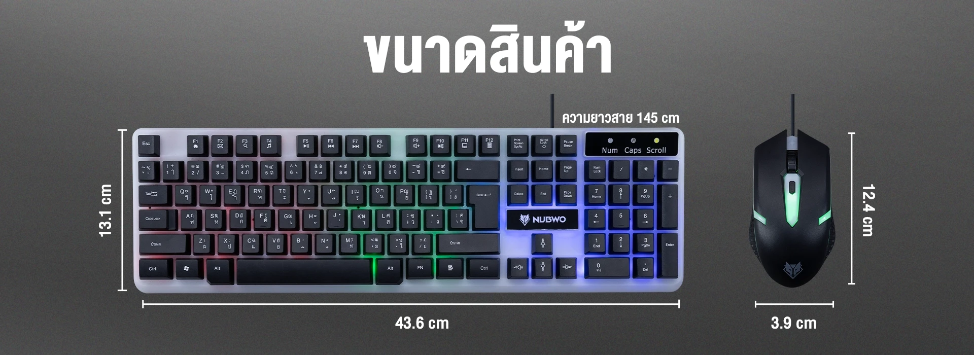 ชุดคอมโบเซ็ต คีย์บอร์ด เมาส์ รุ่น NKM635 พร้อมไฟ Rainbow สวยงาม