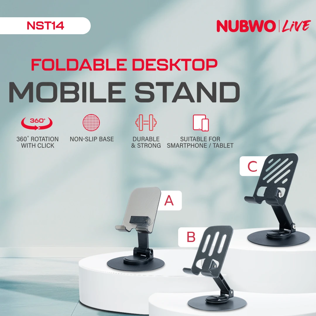 ภาพรวม ขาตั้งมือถือ รุ่น NST14 สีดำและสีเงิน วางเรียงกัน 3 ขนาด