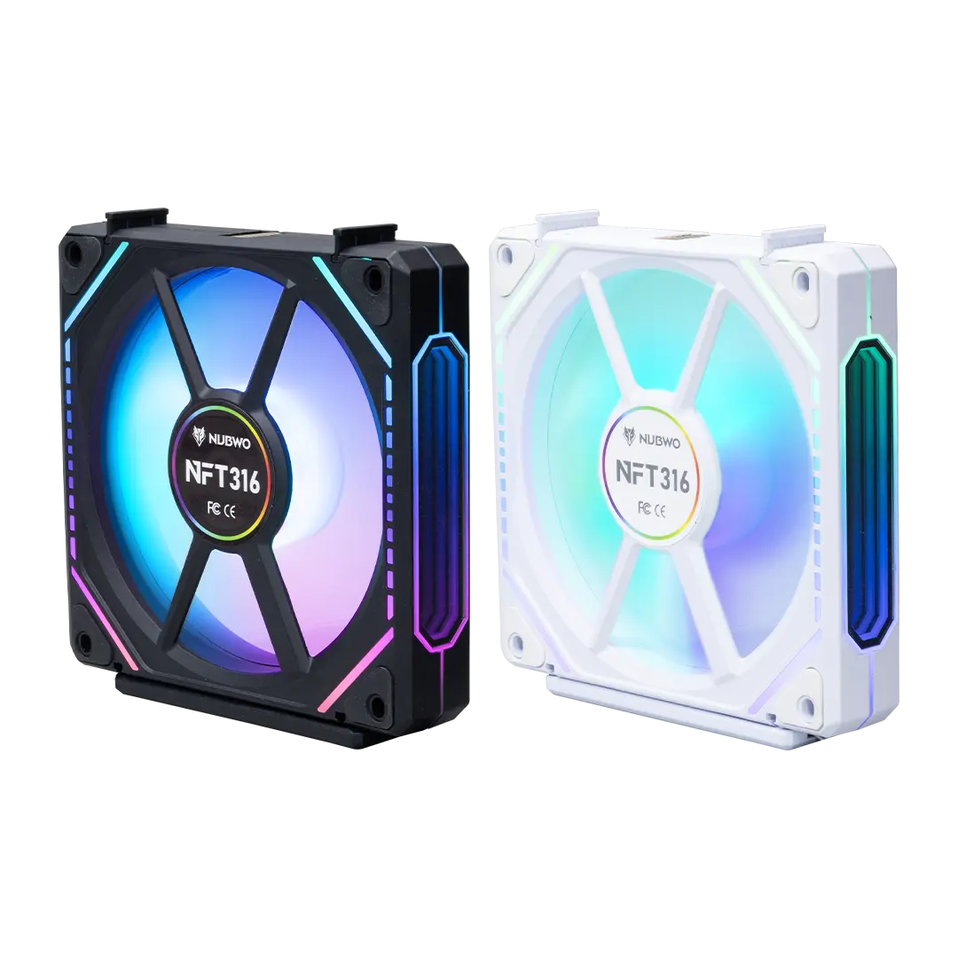 พัดลมระบายความร้อน PC รุ่น NFT316 สีขาวและสีดำ วางเปรียบเทียบขนาด 120 มม.