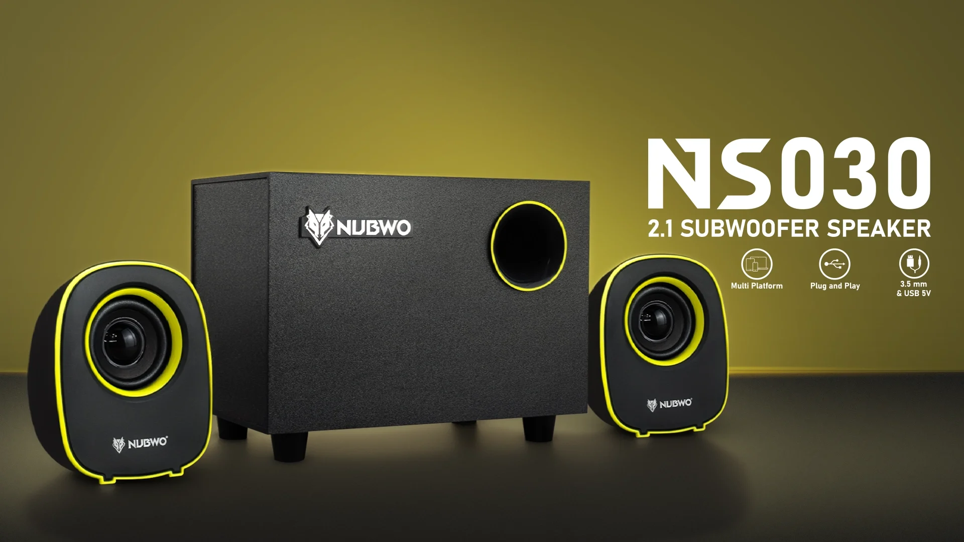 ลำโพงคอมพิวเตอร์ระบบ 2.1 รุ่น NS-030 พร้อมซับวูฟเฟอร์สีดำดีไซน์ทันสมัย
