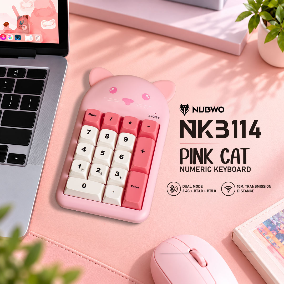 ด้านหน้าแป้นตัวเลขไร้สาย NKB114 Pink Cat